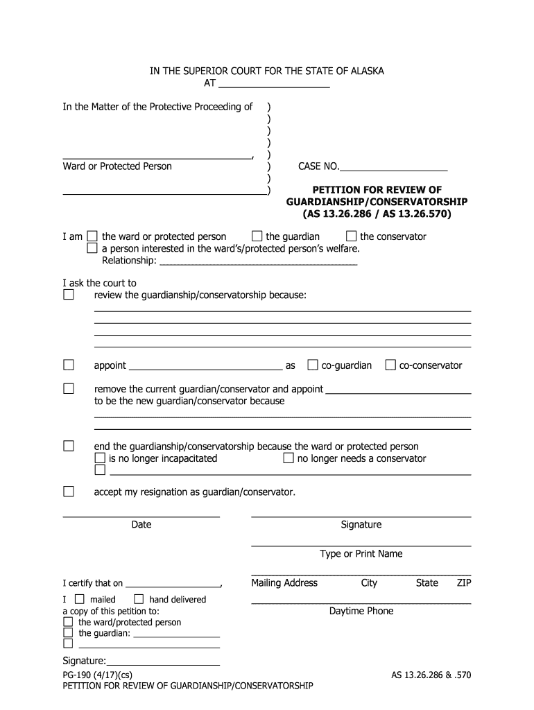 PG 190 Petition for Review of Guardianship State of Alaska  Form