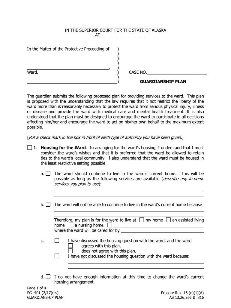 PG 401 Guardianship Plan  Form