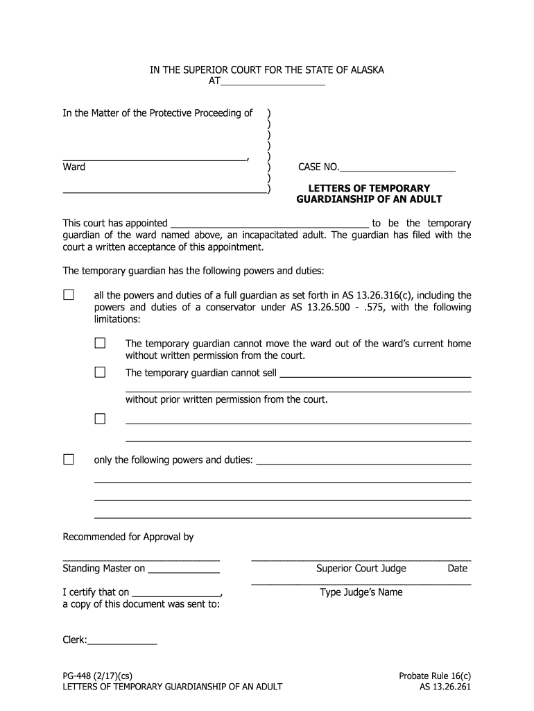 PG 448 Letters of Temporary Guardianship of an Adult  Form