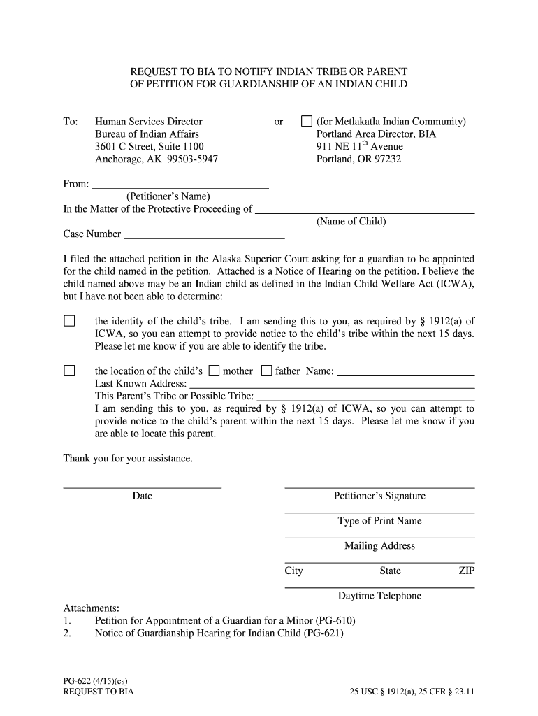 Of PETITION for GUARDIANSHIP of an INDIAN CHILD  Form