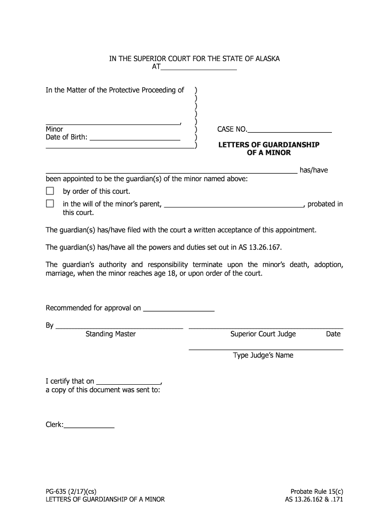 PG 635 Letters of Guardianship of a Minor Probate and Guardianship  Form