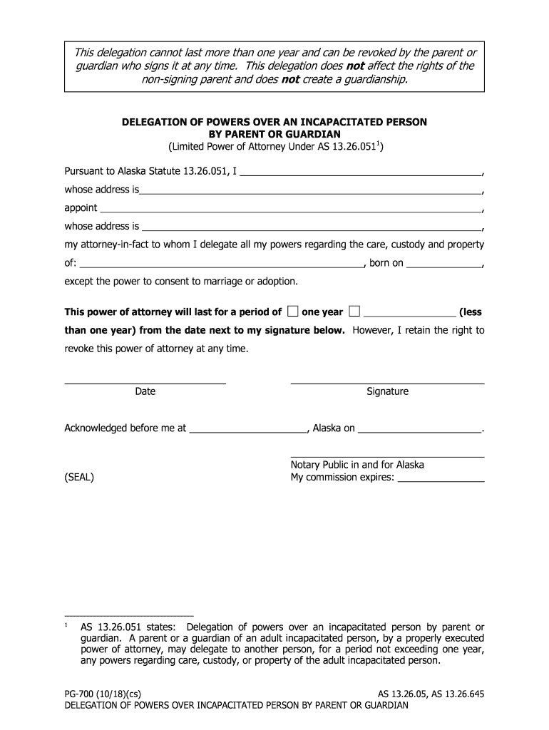Form PG 700 Download Fillable PDF, Delegation of Powers over