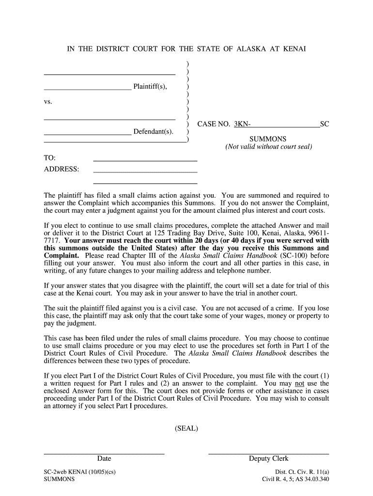 Starting a Debt Case Alaska Court System  Form