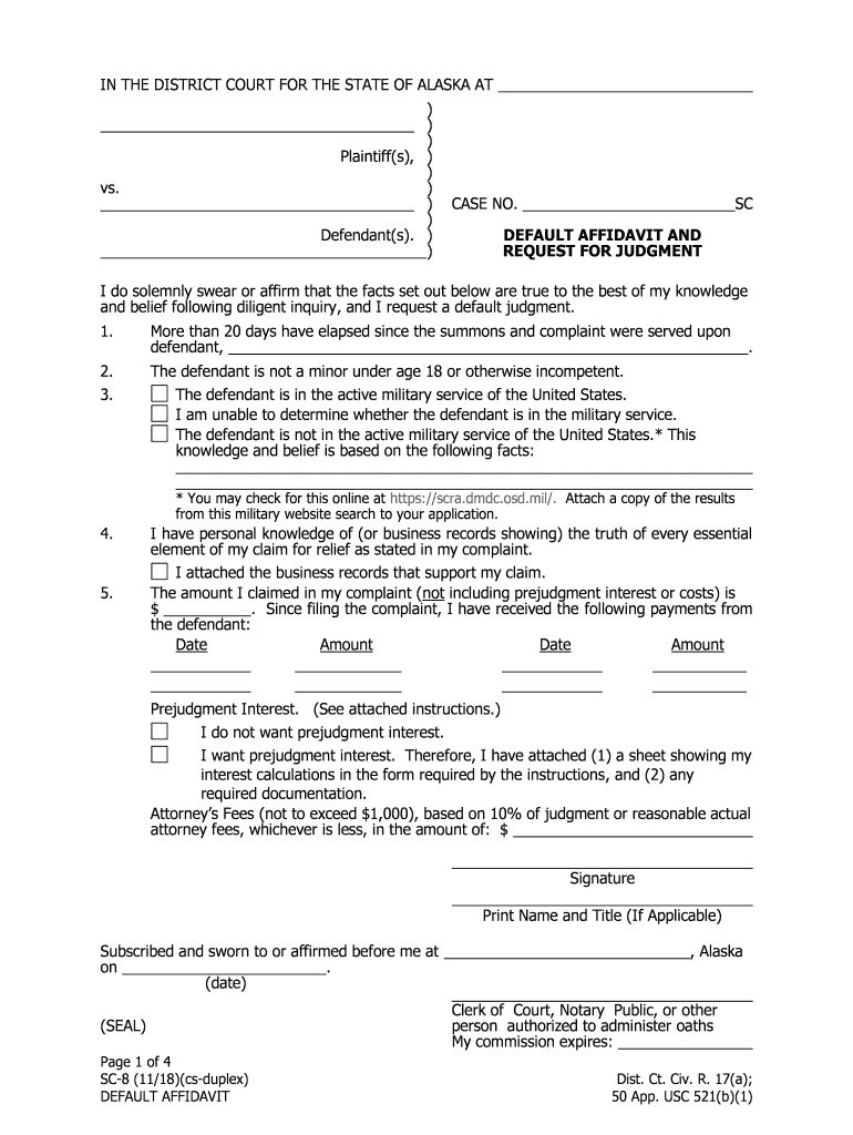 DEFAULT AFFIDAVIT and  Form