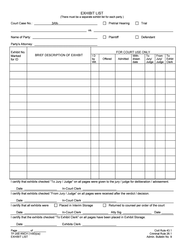 Instructions How to Fill Out the Witness and Exhibit List  Form