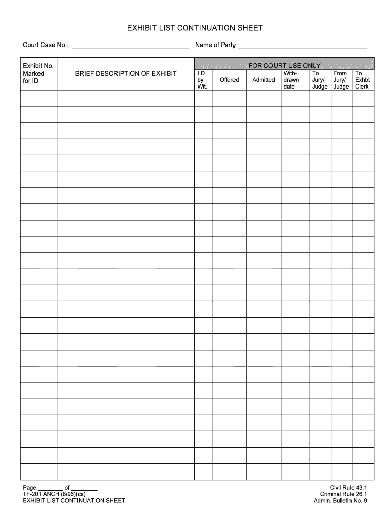 Exhibit Sheet Court Form Fill Out and Sign Printable PDF