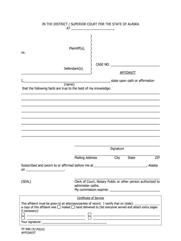 TF 940 Affidavit 414 PDF Fill in State of Alaska  Form