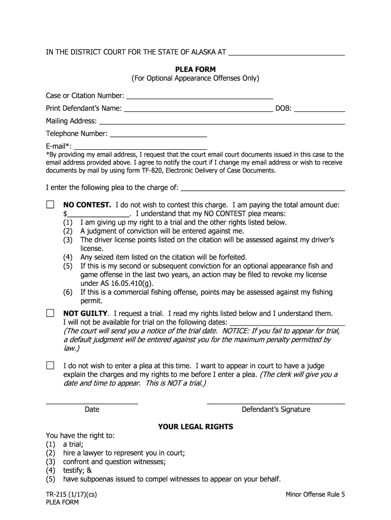 TR 215 Plea Form Traffic Forms