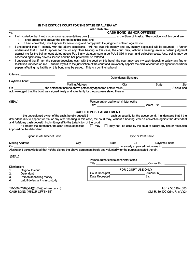 CASH BOND MINOR OFFENSE  Form