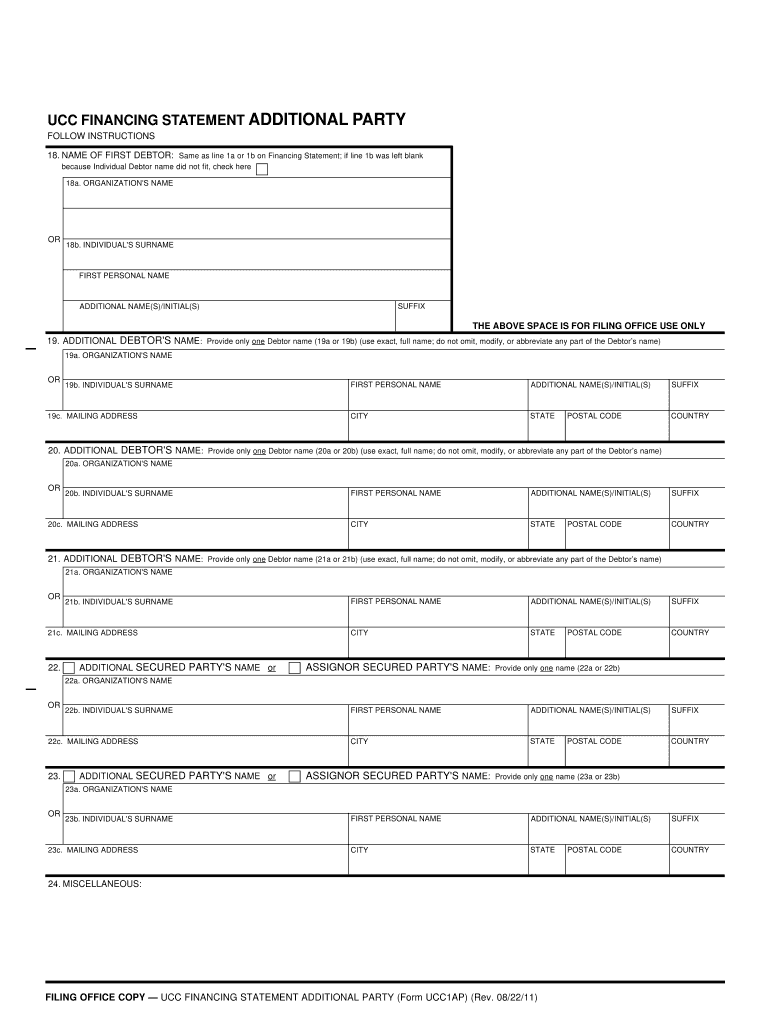 Instructions for UCC Financing Statement Additional Party  Form