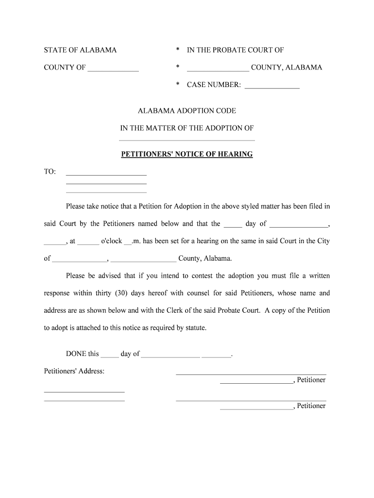 Chapter 10AALABAMA ADOPTION CODE Title 26  Form