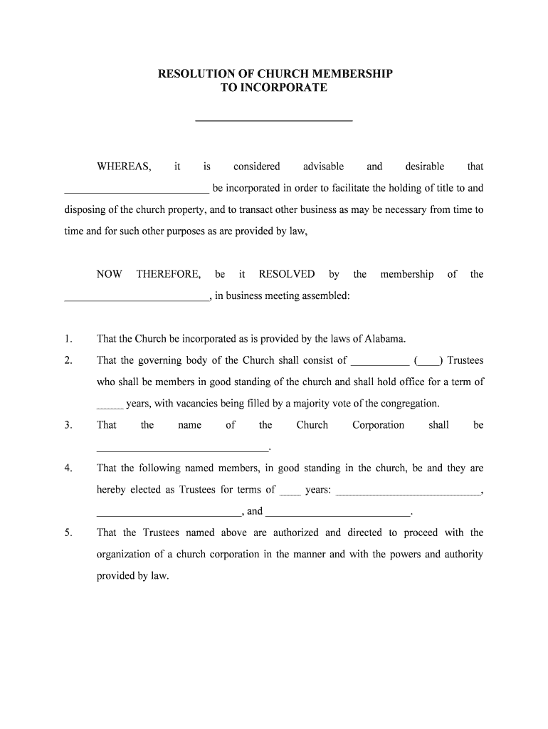 RESOLUTION of CHURCH MEMBERSHIP  Form