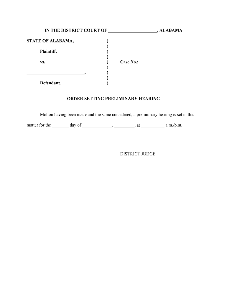 ORDER SETTING PRELIMINARY HEARING  Form