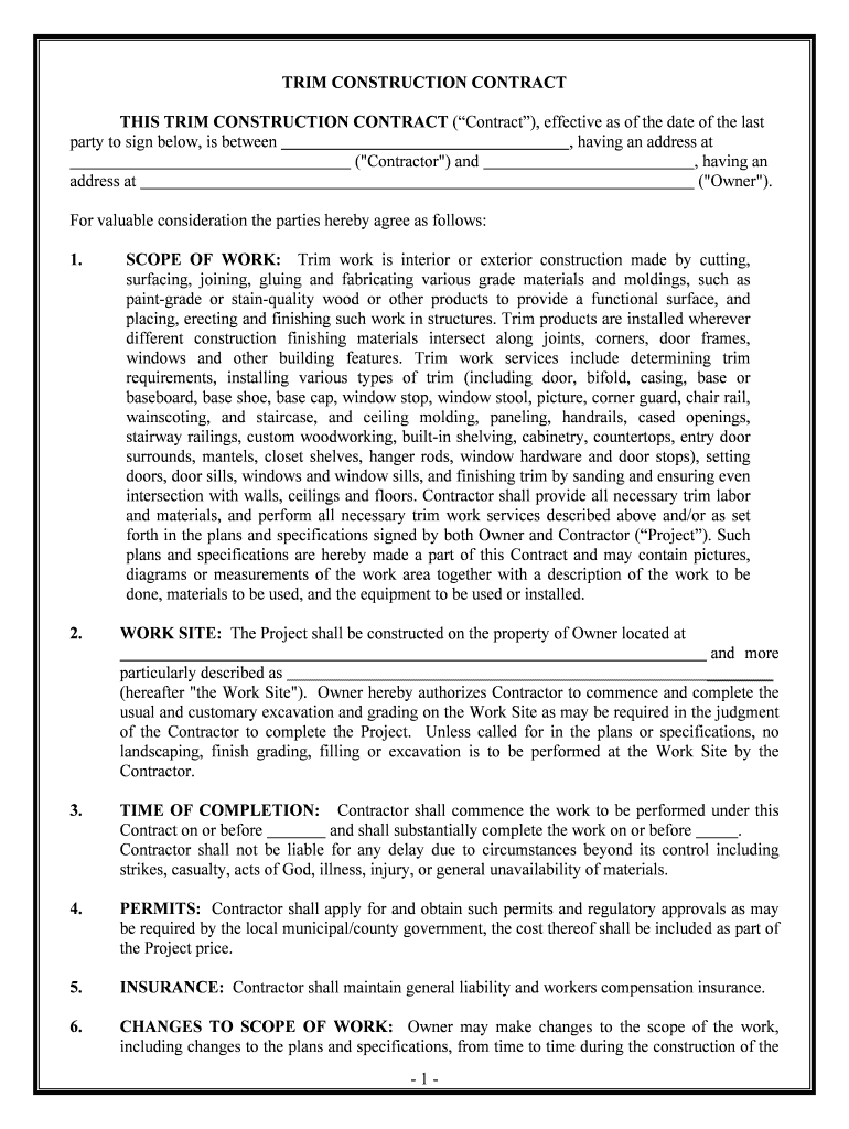 TRIM CONSTRUCTION CONTRACT  Form