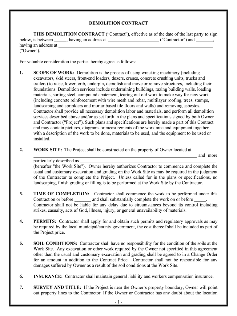 DEMOLITION CONTRACT  Form