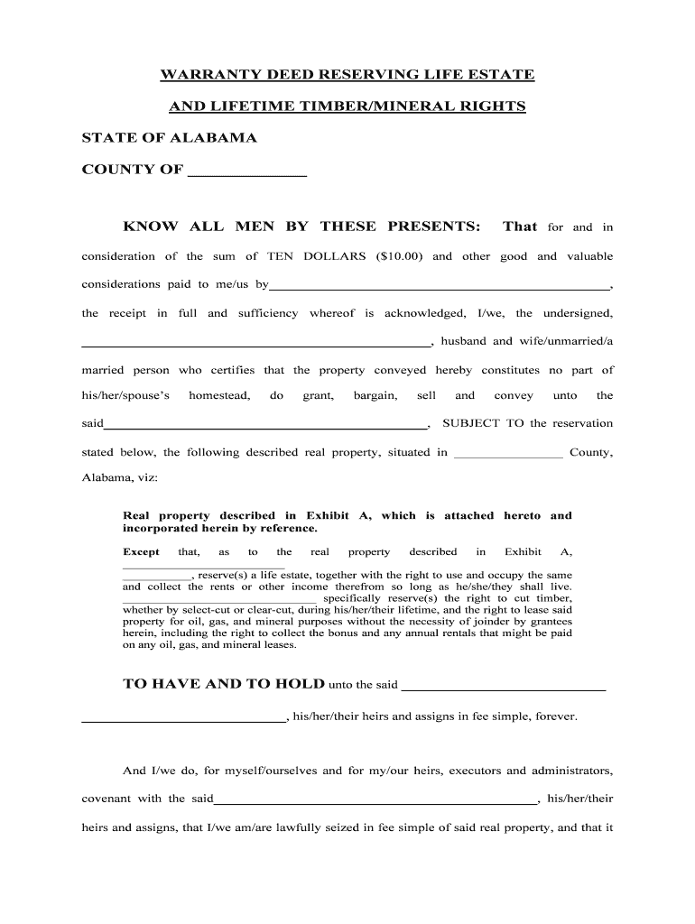 And LIFETIME TIMBERMINERAL RIGHTS  Form