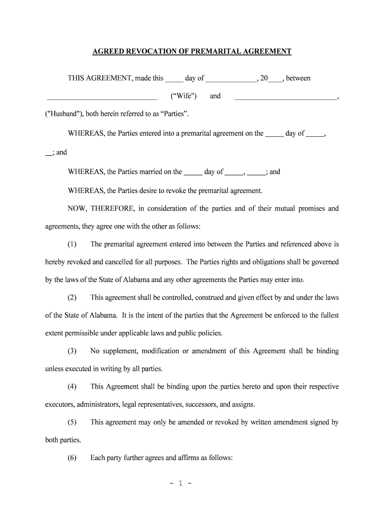 The Premarital Agreement Entered into between the Parties and Referenced above is  Form