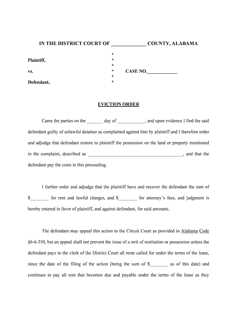 In the DISTRICT COURT OFCOUNTY, ALABAMA  Form