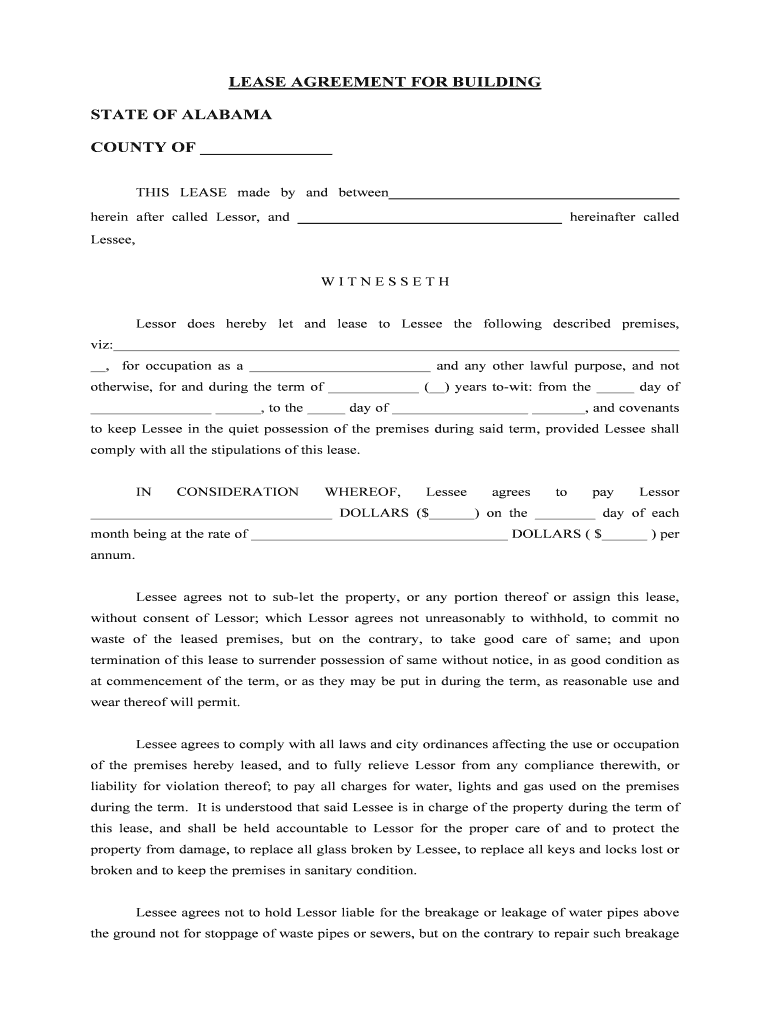 LEASE AGREEMENT for BUILDING  Form