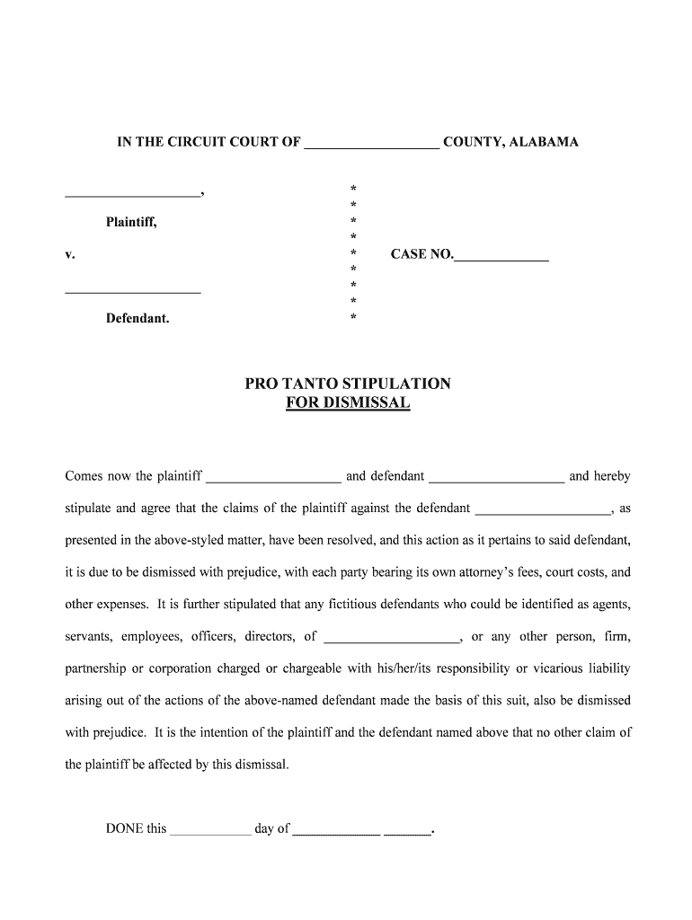 PRO TANTO STIPULATION  Form