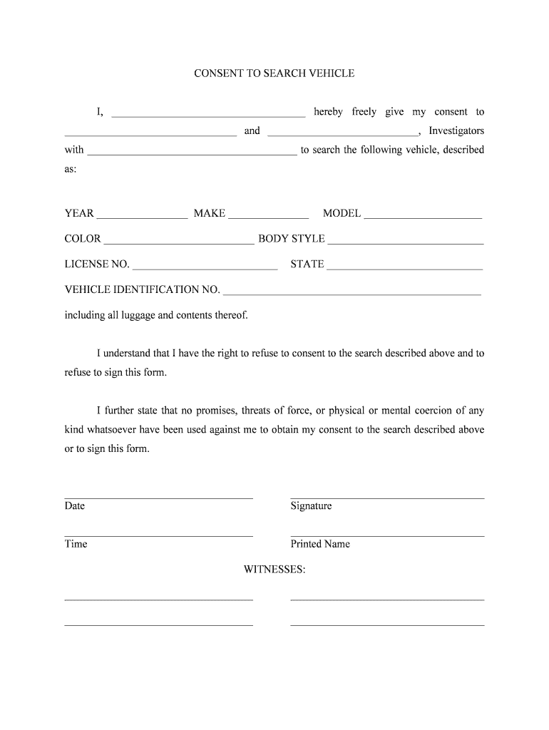 CONSENT to SEARCH VEHICLE  Form