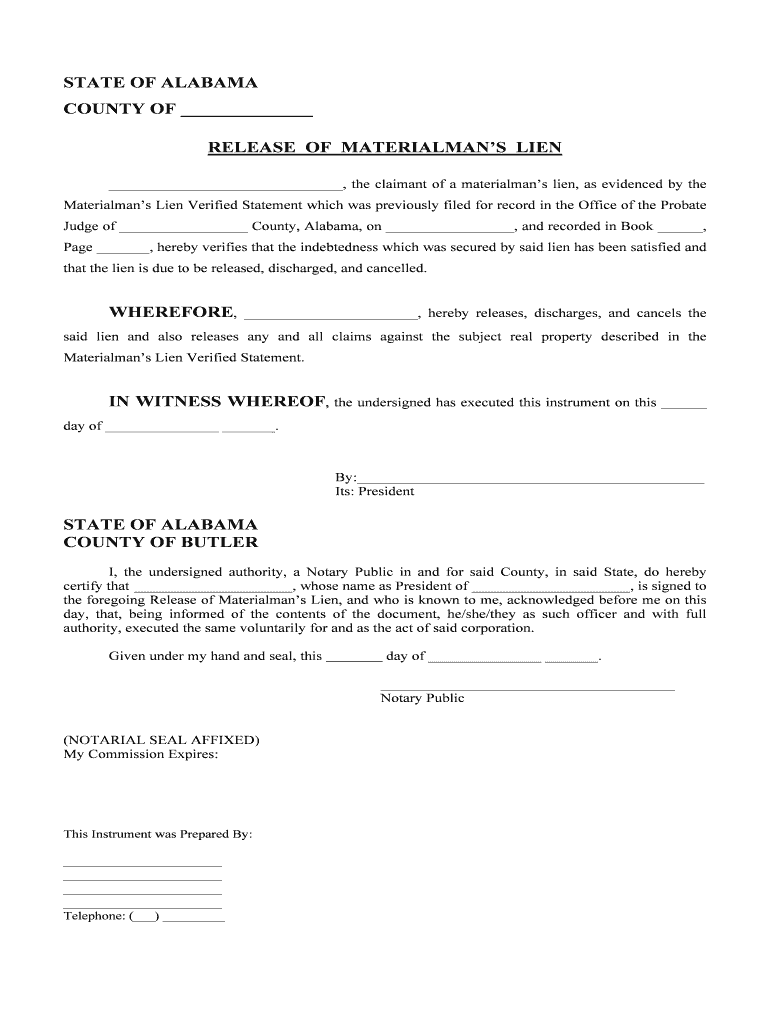 RELEASE of MATERIALMANS LIEN  Form