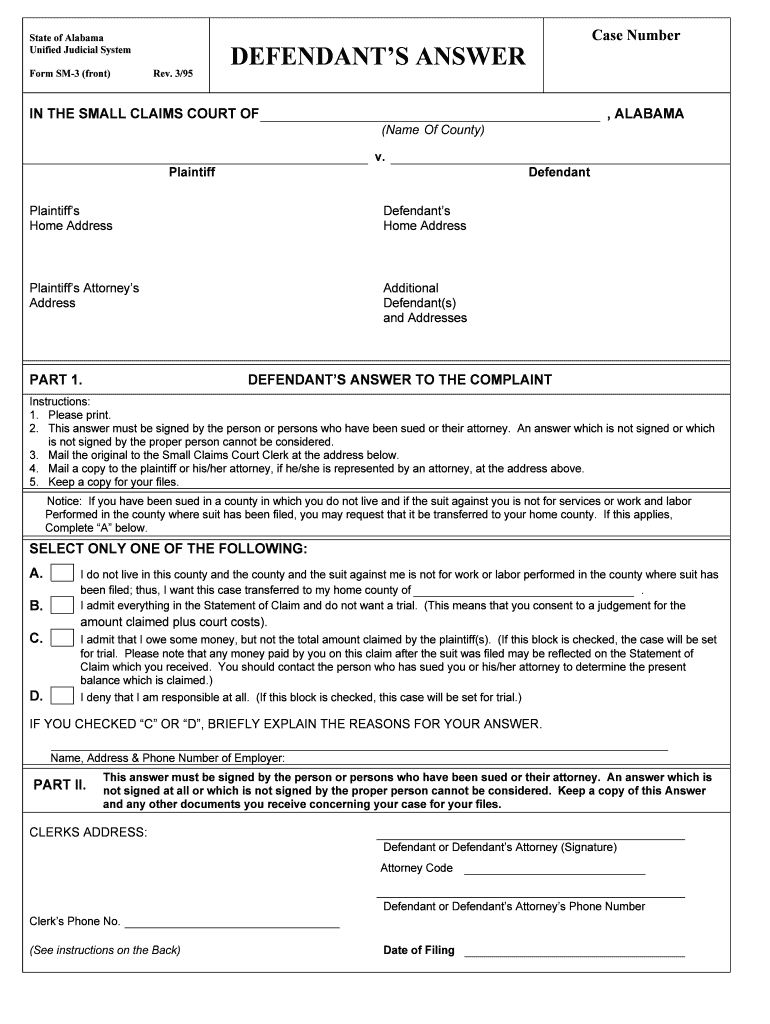 Small Claims Rules Appendix of Forms Alabama Judicial