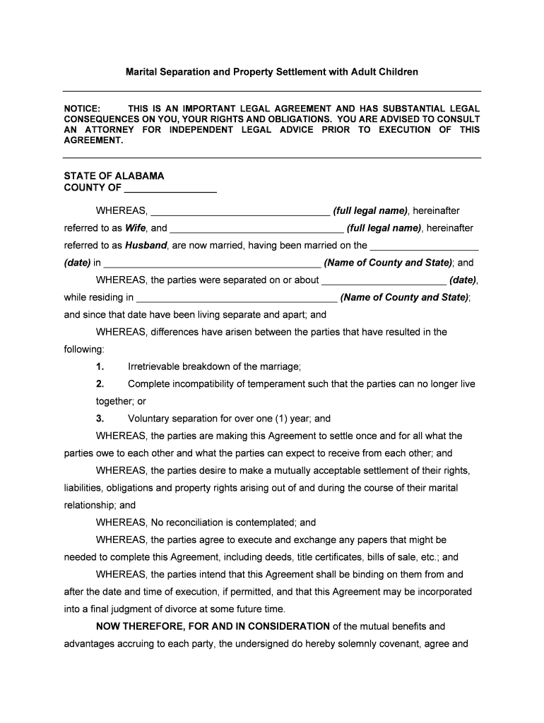 MarotaARITAL SEPARATION and PROPERTY SETTLEMENT AGREEMENT  Form