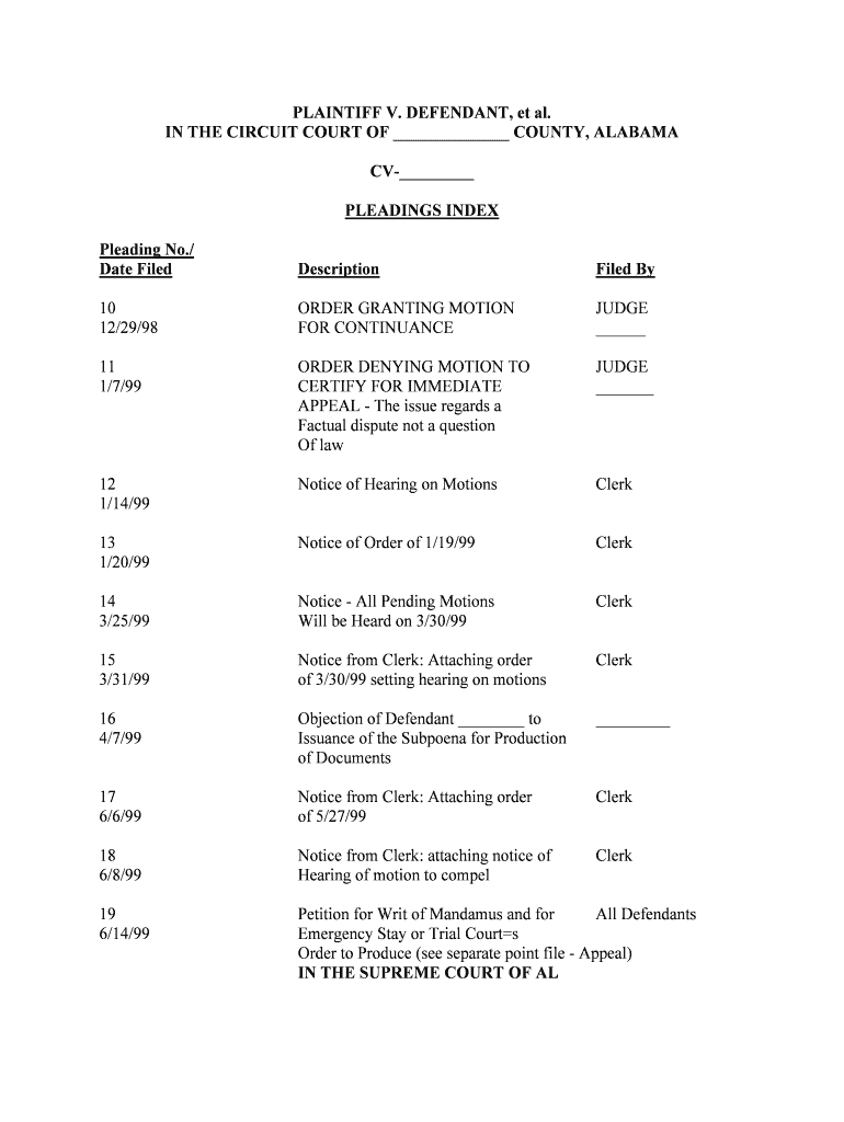 In the CIRCUIT COURT of WHEREVER COUNTY, STATE of ALABAMA  Form