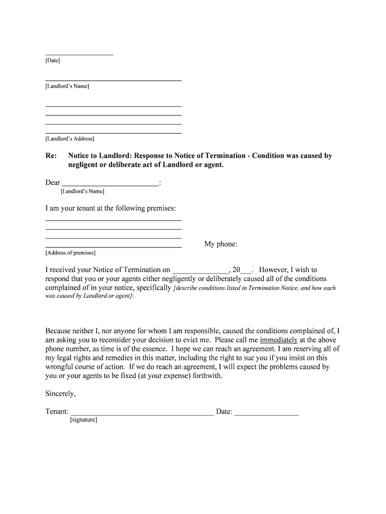 I Received Your Notice of Termination on , 20  Form