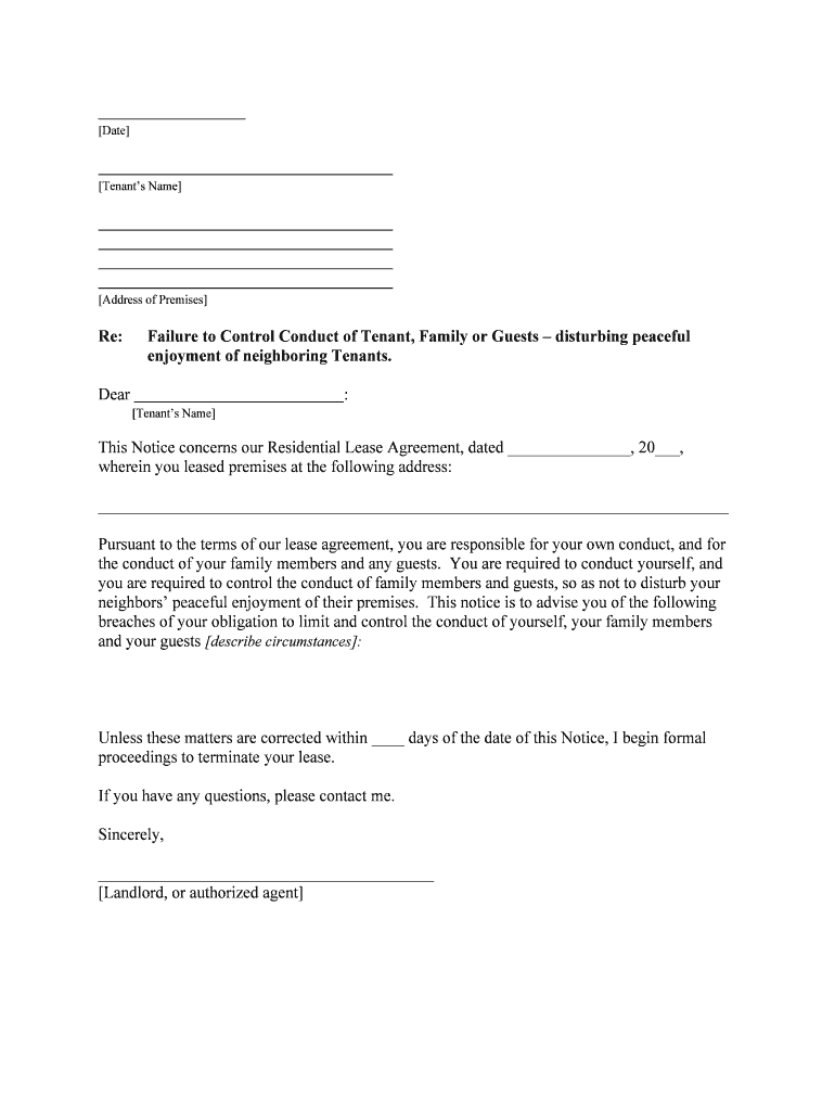 Pursuant to the Terms of Our Lease Agreement, You Are Responsible for Your Own Conduct, and for  Form