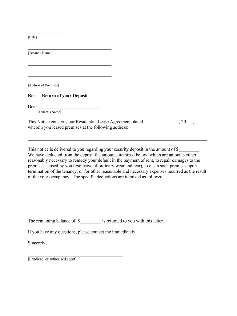 Sample Letter to Return the Security DepositApartments Com  Form