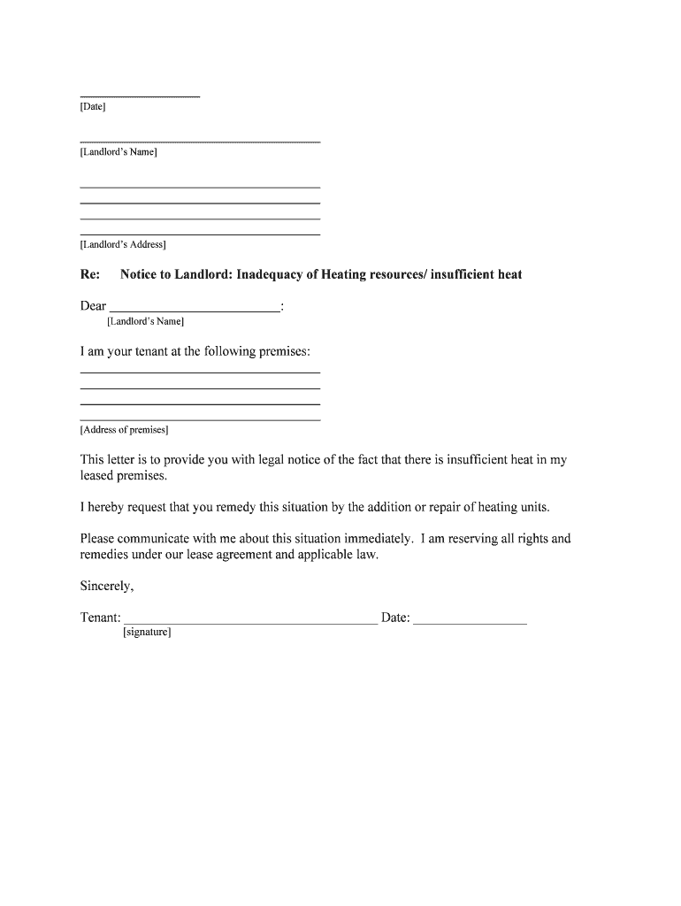 Notice to Landlord Inadequacy of Heating Resources Insufficient Heat  Form