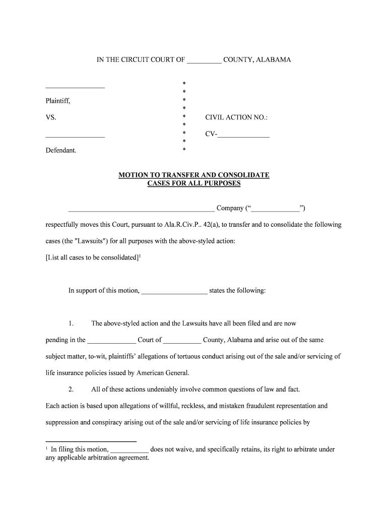 Defendant's Motion to Consolidate and Brief in Support  Form