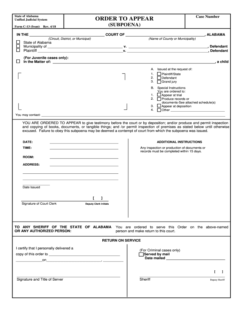 Order to Appear to Person under Foreign Subpoena  Form