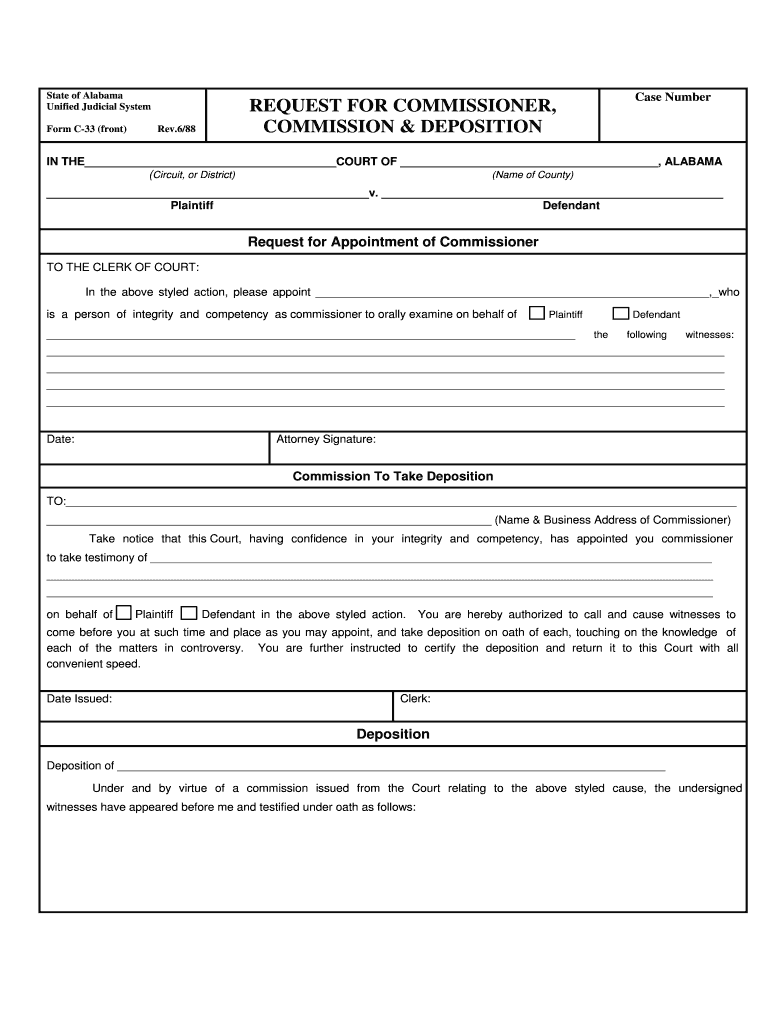 Request for Commissioner, Commission and Deposition  Form