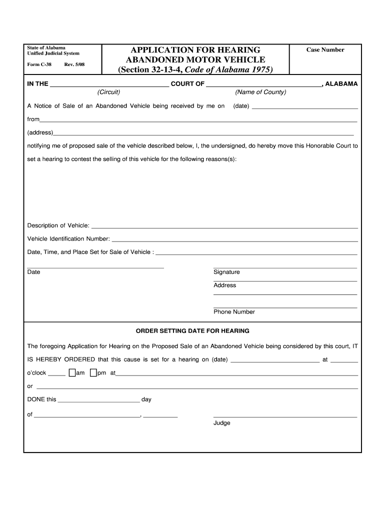 Application for Hearing Abandoned Motor Vehicle Forms