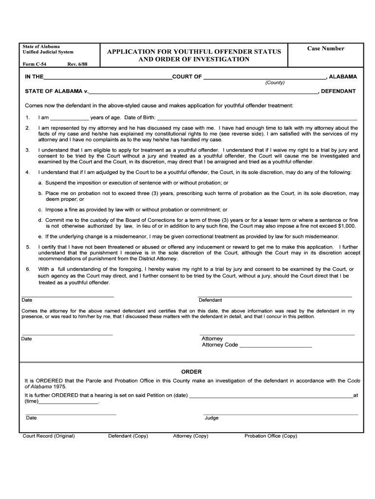 Youthful Offender Status in Alabama HG Org  Form