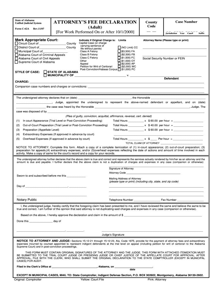 Attorney's Fee Declaration Office of Indigent Defense Services  Form