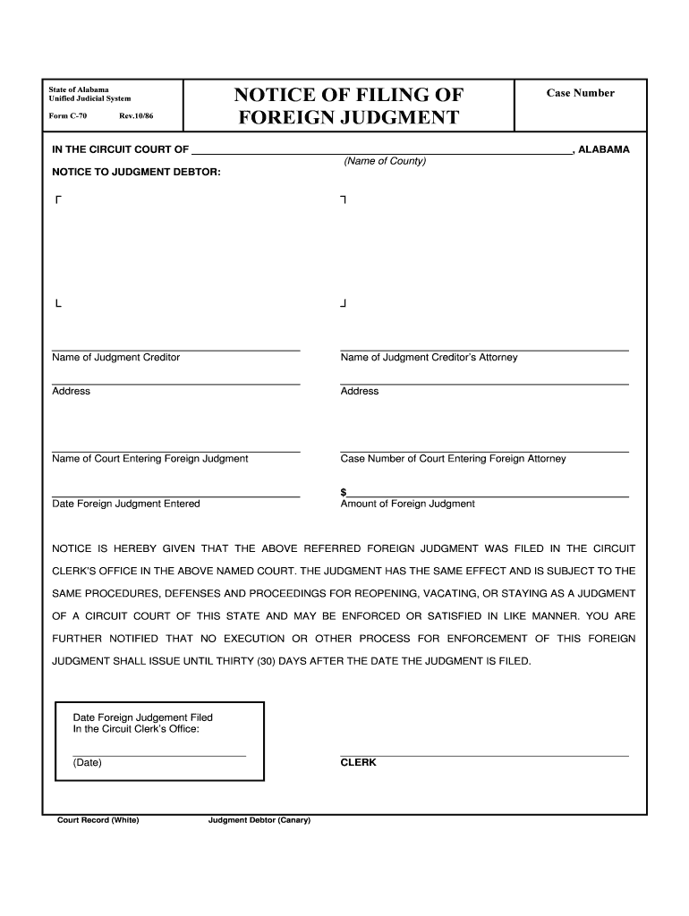 Notice of Filing of Foreign Judgment Forms
