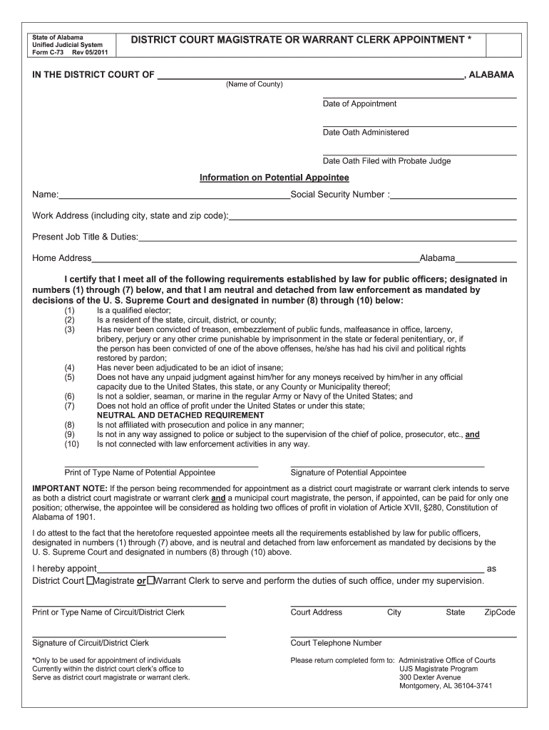 District Court Magistrate or Warrant Clerk Appointment Forms