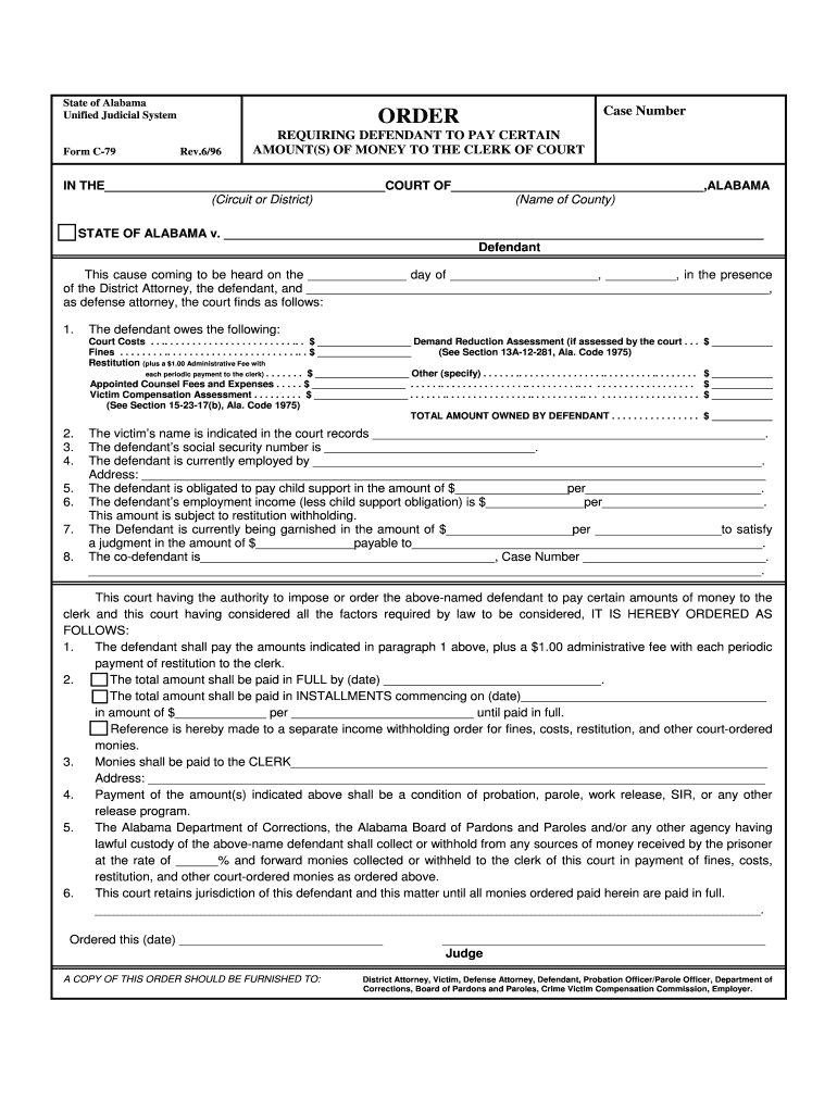 Order Requiring Defendant to Pay Certain Amounts of  Form