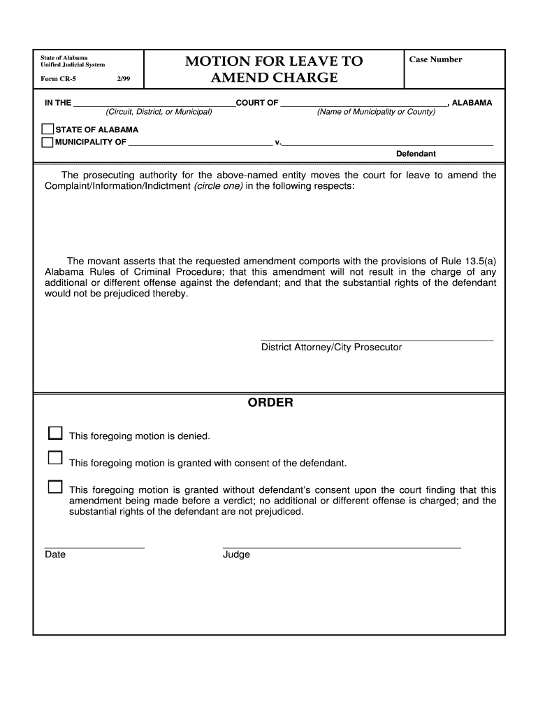 Motion for Leave to Amend Charge Forms