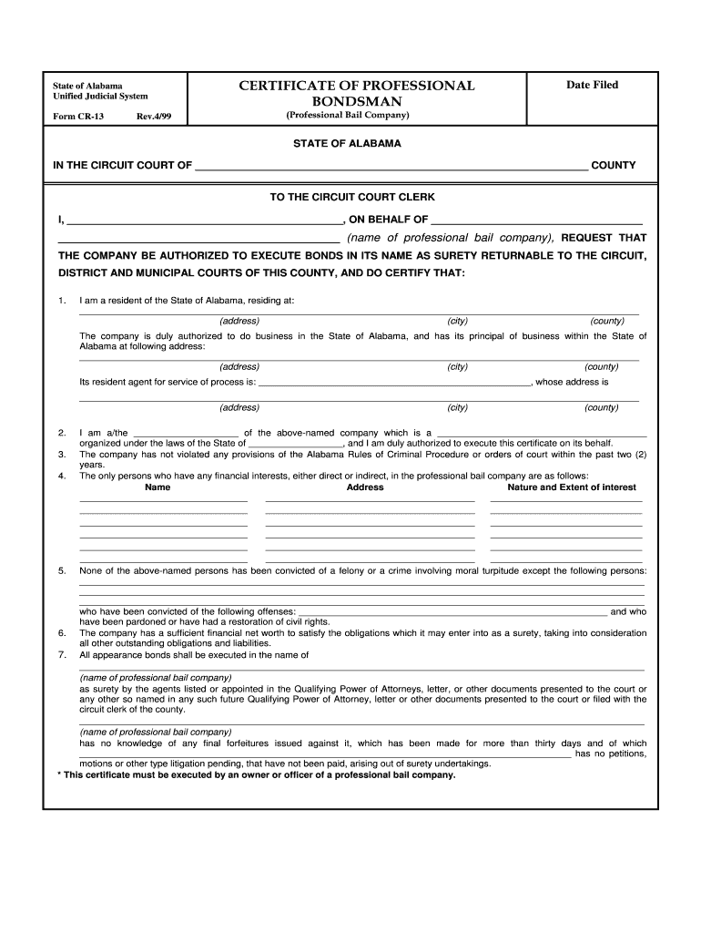 Certificate of Professional Bondsman Professional Forms