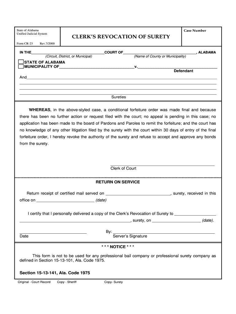 Clerk's Revocation of Surety Forms