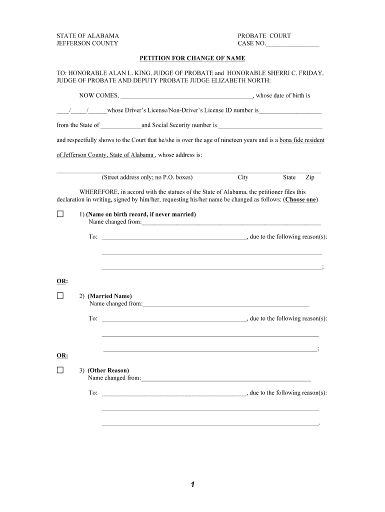 STATE of ALABAMA PROBATE COURT JEFFERSON  Form