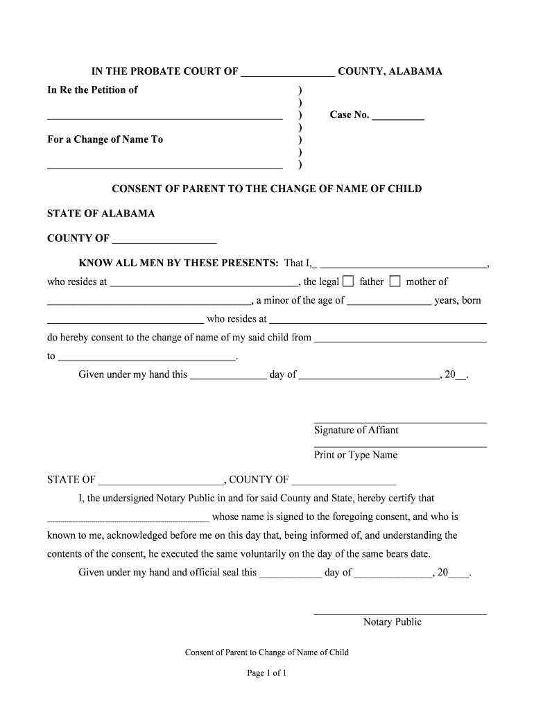 CONSENT of FATHER to the CHANGE of NAME of CHILD  Form