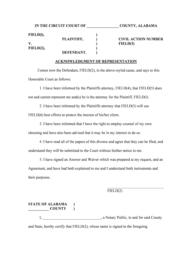 ACKNOWLEDGMENT of REPRESENTATION  Form