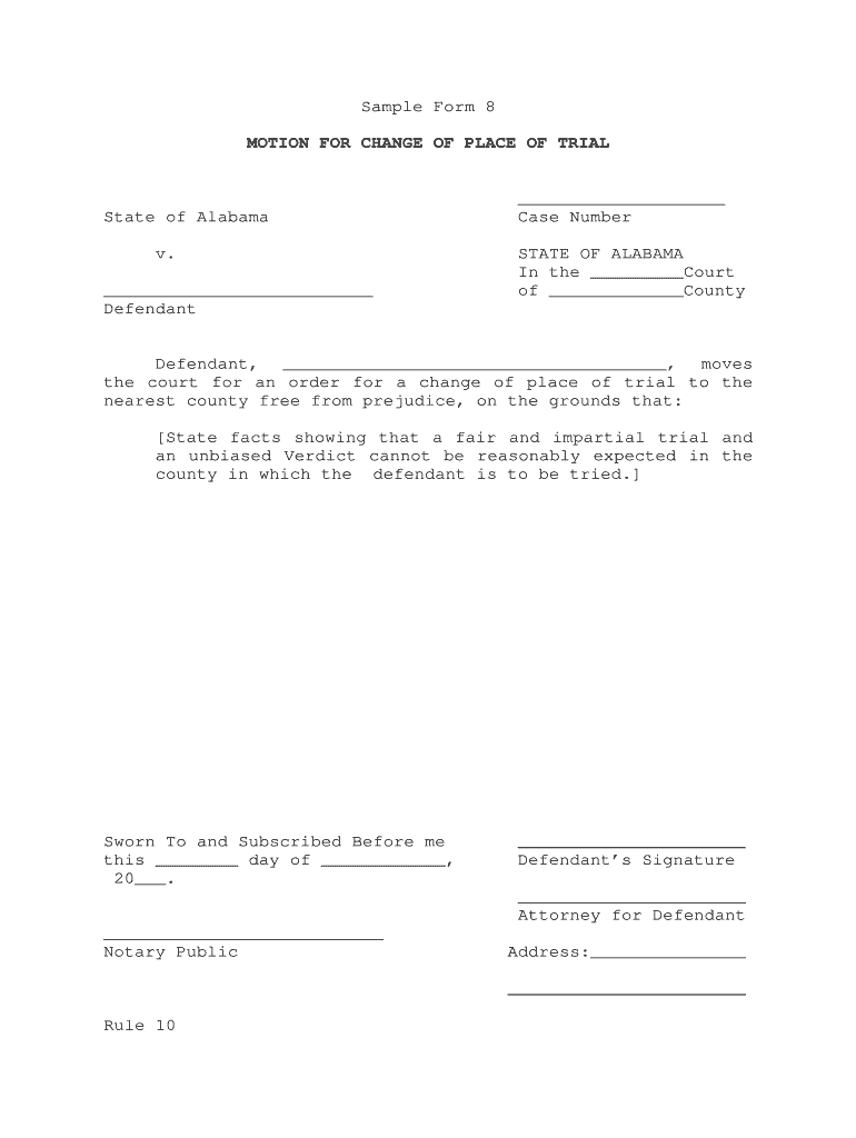 MOTION for CHANGE of PLACE of TRIAL E Forms Alabama
