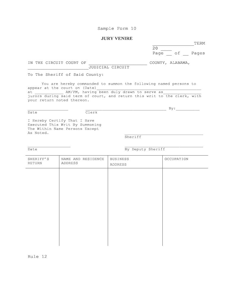 Sample Form 10 E Forms Alabama Administrative Office